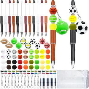 12 Pieces Ball Beadable Pens Bulk with Colorful Sport Silicone Beads for DIY Pen Making Kit Smooth Writing Beaded Pen for Women Office Gifts(Ball)