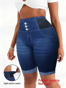 Women's Printed Leggings Not Denim Fabric, Soft Elastic Yoga Bottoms, Casual Daily Wear, Comfortable Lightweight Jeans Print