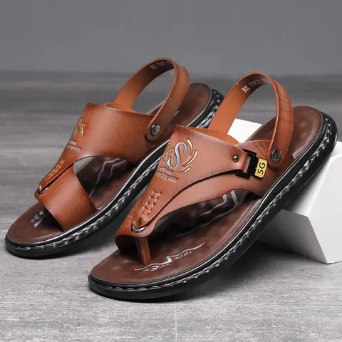 Men's Stylish Slip-On Classic Synthetic Wedge Sport Flip Flops - Breathable Plain PU Upper, Rubber Sole, Lightweight Waterproof Non-Slip Thong Sandals, Brown Outdoors Street Casual Shoes, Father's Day Gift Option