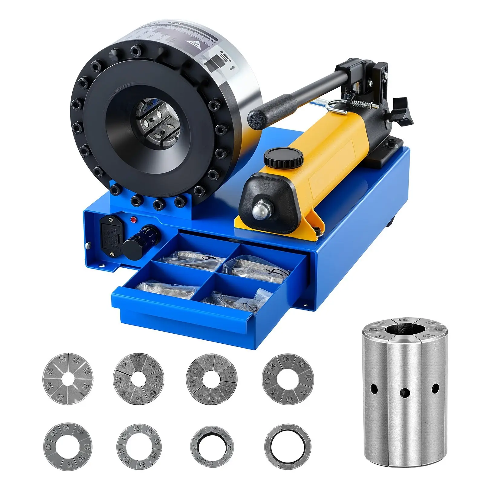 High Pressure Hydraulic Hose Crimper Tool For Manual Crimping, 8 Dies Included, Crimping Range 0.24-1.1 Inches, Suitable For Low And High Pressure Oil Lines, Gas, Water, Auto AC Hoses, Cable Joints, Professional Hand Tool