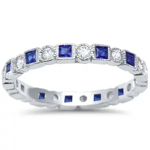Art Deco Blue Sapphire Wedding Band