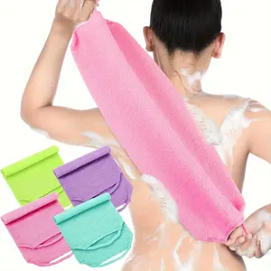4-Pack Stretchable Nylon Exfoliating Back Scrubber Gloves, Dual-Layer Body Scrubbing Cloth with Handle for Shower, Skin Cleansing and Massage, Quick Dry Washcloth for Men and Women