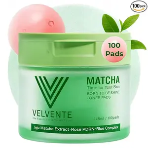 [K-beauty]Velvente Matcha PDRN Toner Pads (100 Sheets) | Hydrating & Soothing Korean Skincare with Peptides & Hyaluronic Acid | Helps Fade Dark Spots, Calm Redness, Smooth Uneven Skin & Support Acne-Prone Skin | Daily Skincare & Makeup Prep