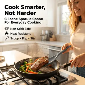 3-in-1 Silicone Spatula Spoon, Heat Resistant Kitchen Turner for Nonstick Cookware, Food Grade Cooking Utensil for Frying, Stirring, Scooping, Baking, Home Kitchen & Camping