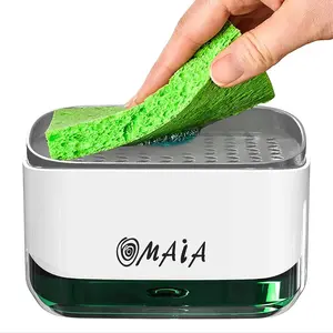 OMAIA 2-in-1 Dual-Use Leak-Proof Dish Soap Dispenser & Sponge Holder, Compact 8.5 fl oz Kitchen Equipment, 2023 Smart Kitchen Fixture Accessory for Sink Organization & Simplified Dishwashing