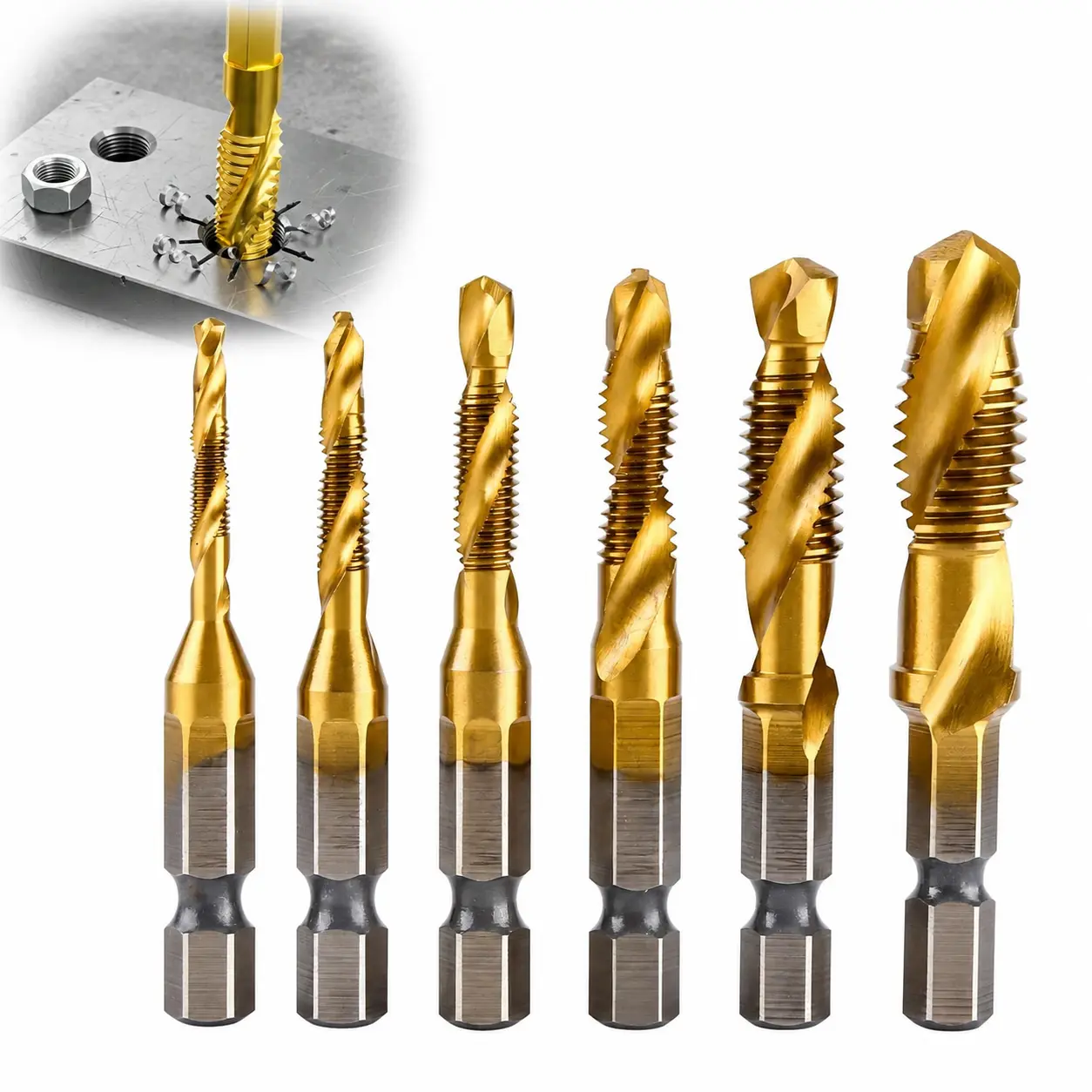 Titanium Plated Tap Drill Set, for Woodworking & Metal Machining Projects, M3-M10 Multi-Size Drill Bit Kit, Heavy-Duty Hardened Hardware, High Hardness Wear Resistant Power Tool Accessory