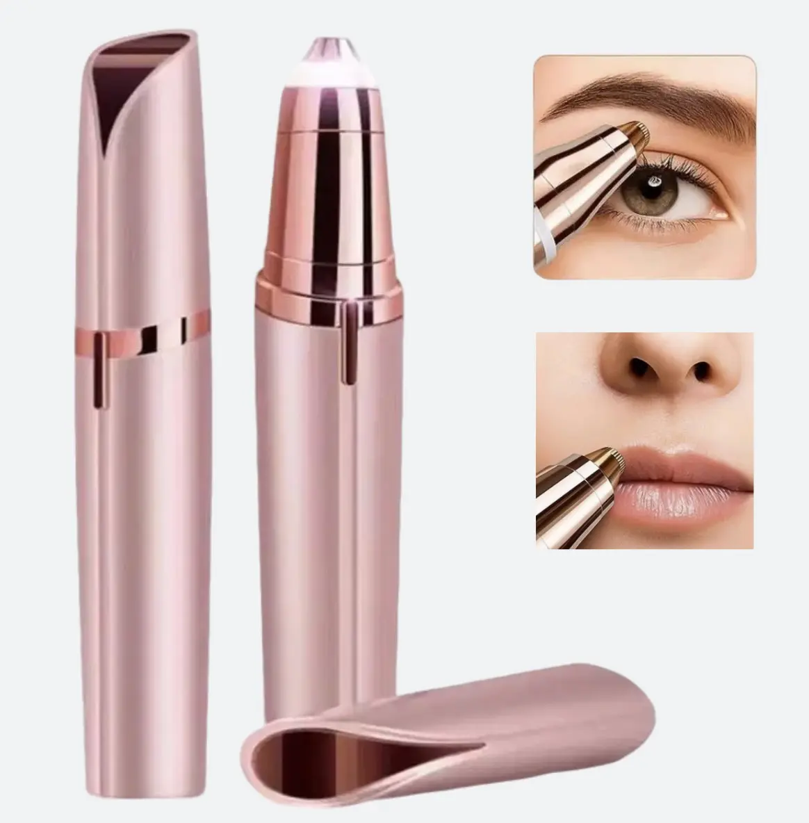 Women's USB Rechargeable Portable Electric Eyebrow Trimmer Pen, Painless Precision Hair Removal Tool, Safe Shaver for Face/Legs/Lips (Rose Gold)