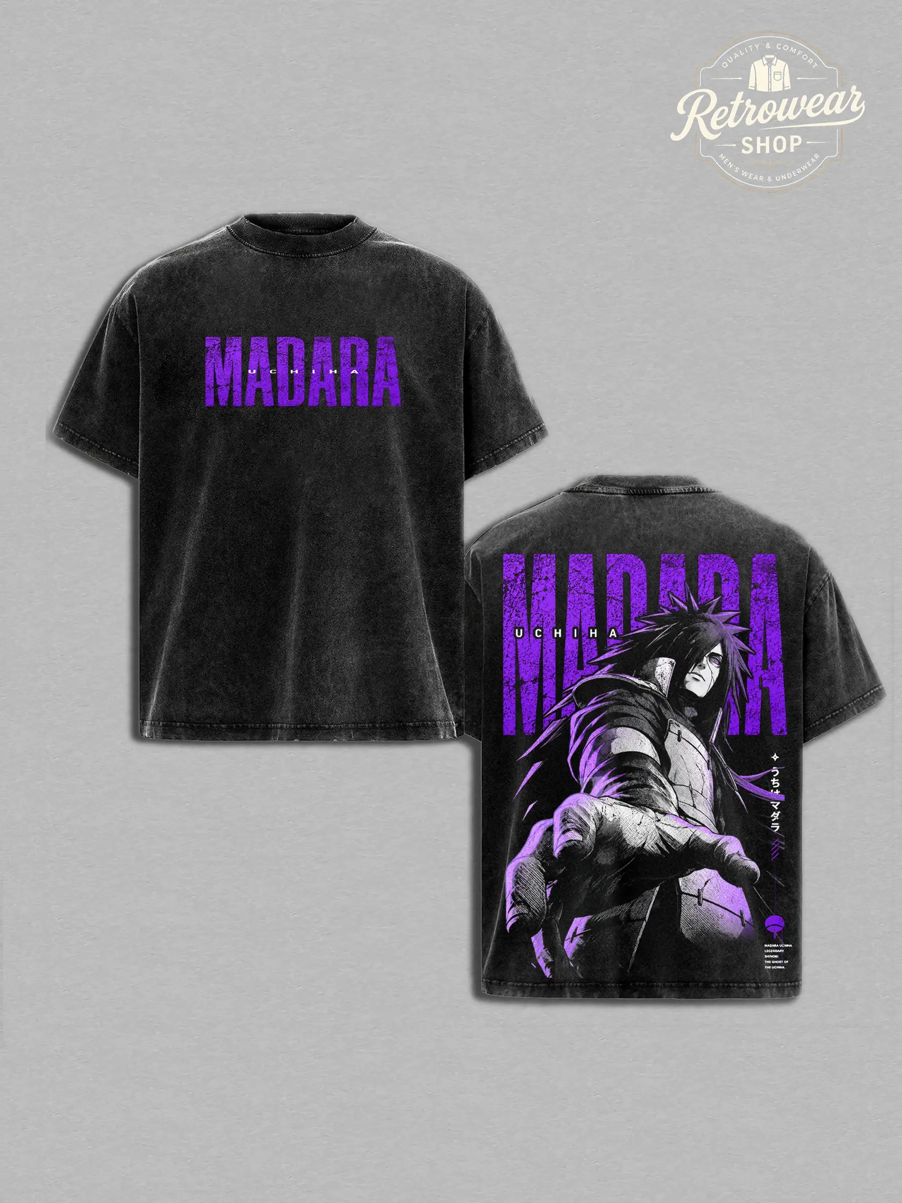 Madara Uchiha - NRT Shippuden Vintage Washed Shirt Anime Graphic Tee Legendary Uchiha Clan Sharingan Design Oversized Streetwear Manga T Shirt Gift for Naruto Fans