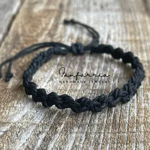 Shell Key Hemp Black Braided Macrame Bracelet