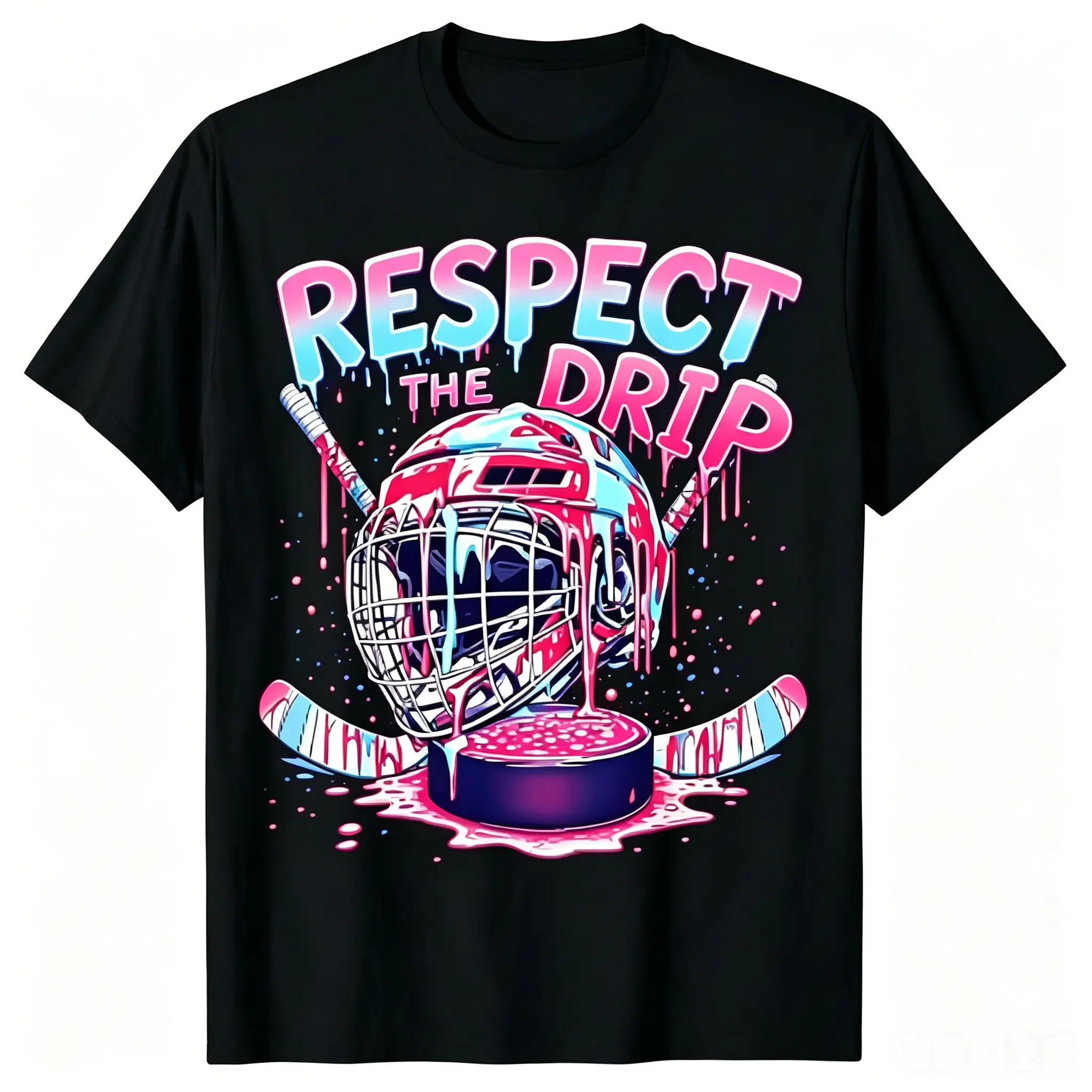 “Hockey Ice Cream Drip Graphic T-Shirt Funny Sports Streetwear Tee for Men & Women, Soft Cotton Casual Summer Outfit, Viral Game Day Shirt for Hockey Fans, Trendy TikTok Hype Gift”