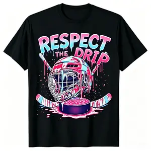 “Hockey Ice Cream Drip Graphic T-Shirt Funny Sports Streetwear Tee for Men & Women, Soft Cotton Casual Summer Outfit, Viral Game Day Shirt for Hockey Fans, Trendy TikTok Hype Gift”