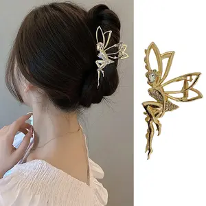Elf Hair Clips Simple Rhinestone Hair Claw Clips Metal Gold Large Crab Clips Hairpins Elegant Hair Accessories for Women Shiny Trendy Shark Hair Clamp Clips for Thin/Thick Hair 1Pcs BELSITA