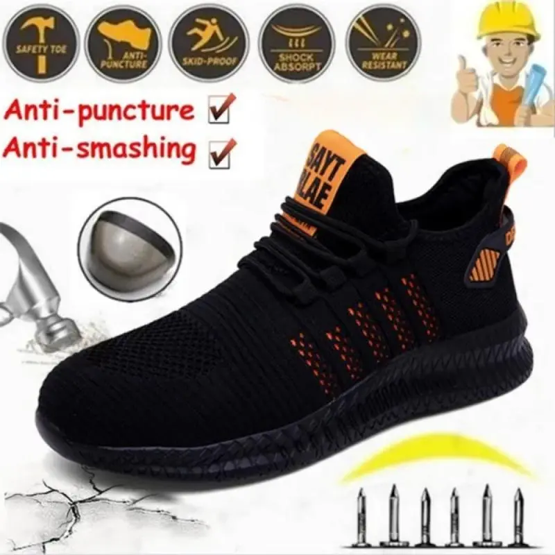 Men's Steel Toe Trainer Shoes - Cushioned Mesh Work Footwear with Puncture-Proof Midsole, Slip-Resistant Rubber Outsole, Casual & Walking Shoes, Casual Shoes