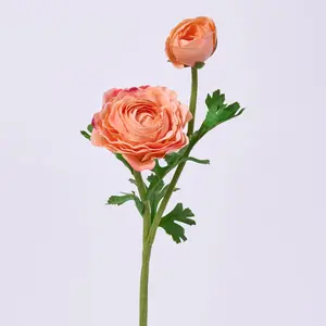 Coral Orange Real Touch Ranunculus Bloom & Bud Spray Single Faux Floral Stem Spray  - 23"