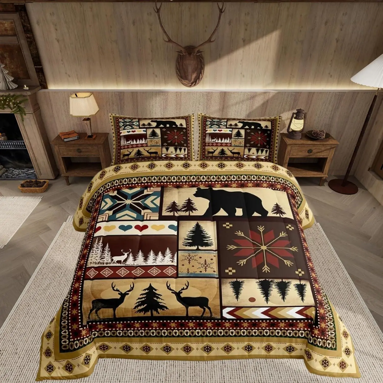 Rustic Comforter Set Bear Comforter Set for Boys Girls Teens Wild Animal Bedding Set Rustic Cabin Country Duvet Set Room Decor Rustic Brown Quilt Set