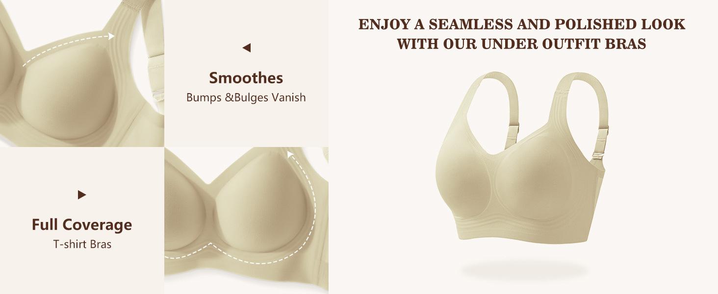2 Pack Plus Size Wireless Seamless Bra for Women, Full Coverage Soft Support No Digging Comfort Bralette, Everyday Push Up Lingerie for Curvy