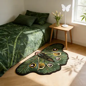 Irregular Shape Bedside Rug, Decorative Rug, Vintage Fantasy Butterfly Carpet, Soft Velvet Mat, American Style Home Decor, Soft Area Rug, Bedroom Living Room Kitchen