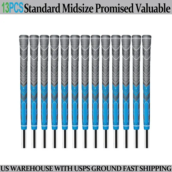 Golf Club Grip Anti-Slip 60R Natural Rubber Set of 13 Golf Grips Blue Color All Weather Anti-slip Natural Rubber Grip Standard 60R Round Core Universal Fit