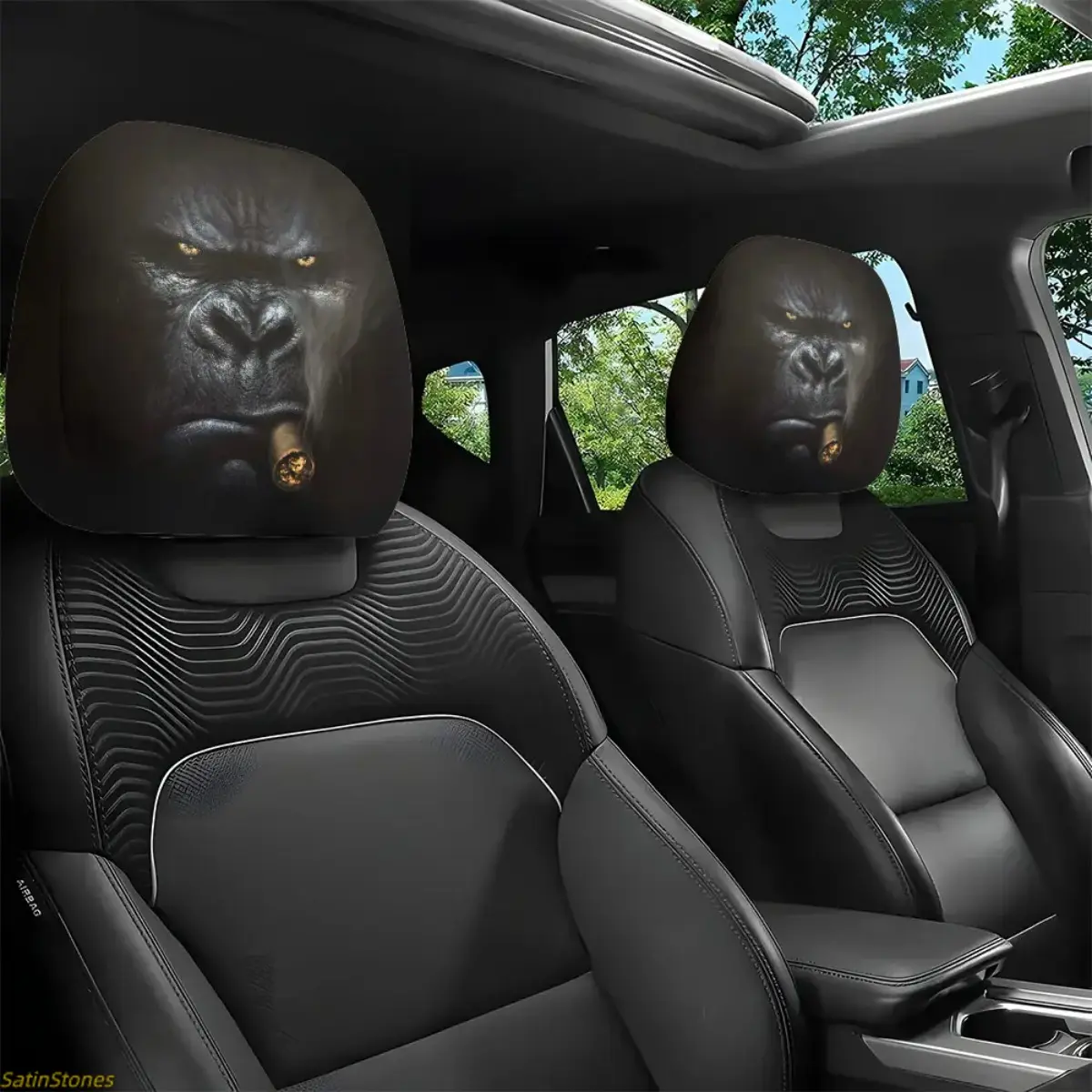 2-Pack Stylish Gorilla Print Removable Car Headrest Covers - Auto Accessories for Car Decor Interior, Neck Support, Long Drives, Ideal Christmas Gift