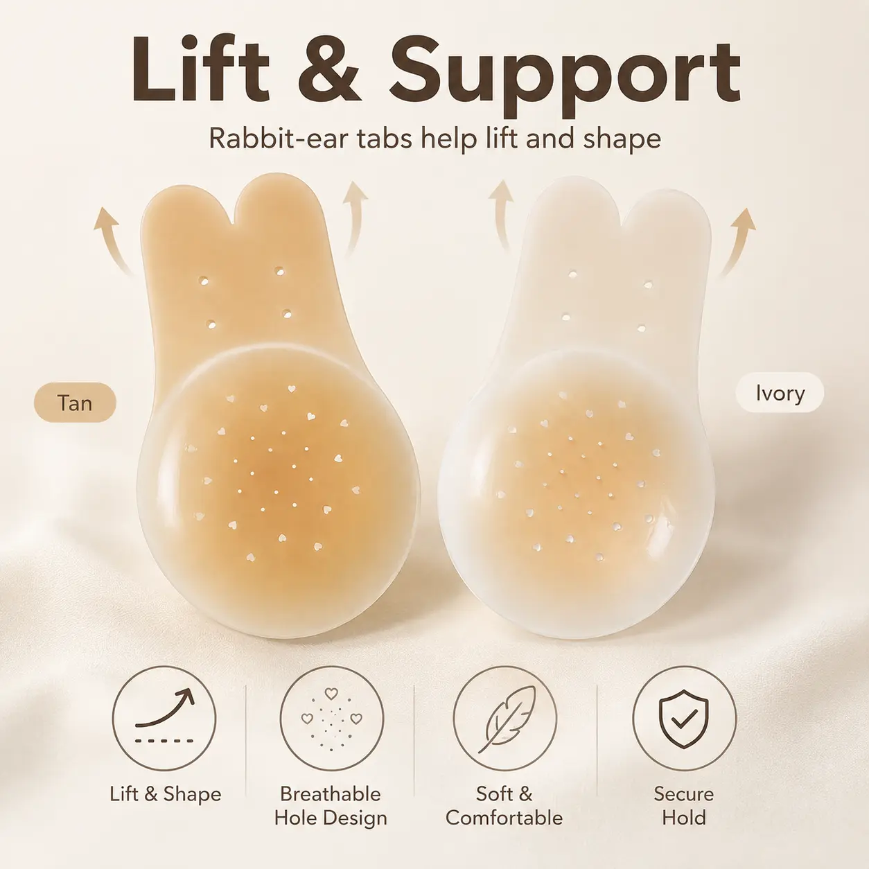 Invisible Silicone Nipple Covers for Women, Rabbit Ear Lift & Support Breast Petals, Strapless Backless Reusable Bra Alternative