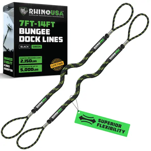 Rhino USA Heavy-Duty Bungee Dock Lines - Bungee Dock Rope for Jetski, Boat, and More.