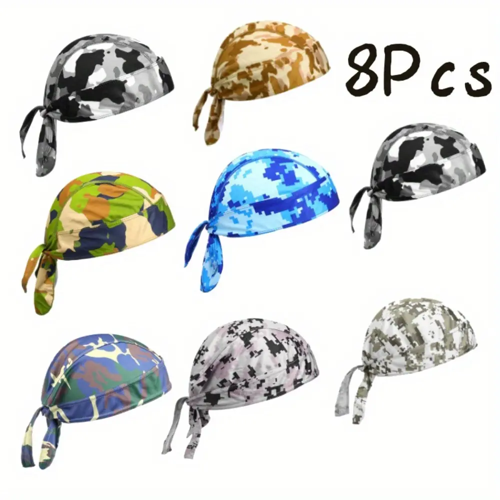8 Pack Quick-Dry Do-Rag Skull Caps for Men, Sweat Wicking Doo Rags Cooling Helmet Liner Cycling Bandana Headscarves, Ideal for Running, Biker, Outdoor Sports, and Everyday Wear