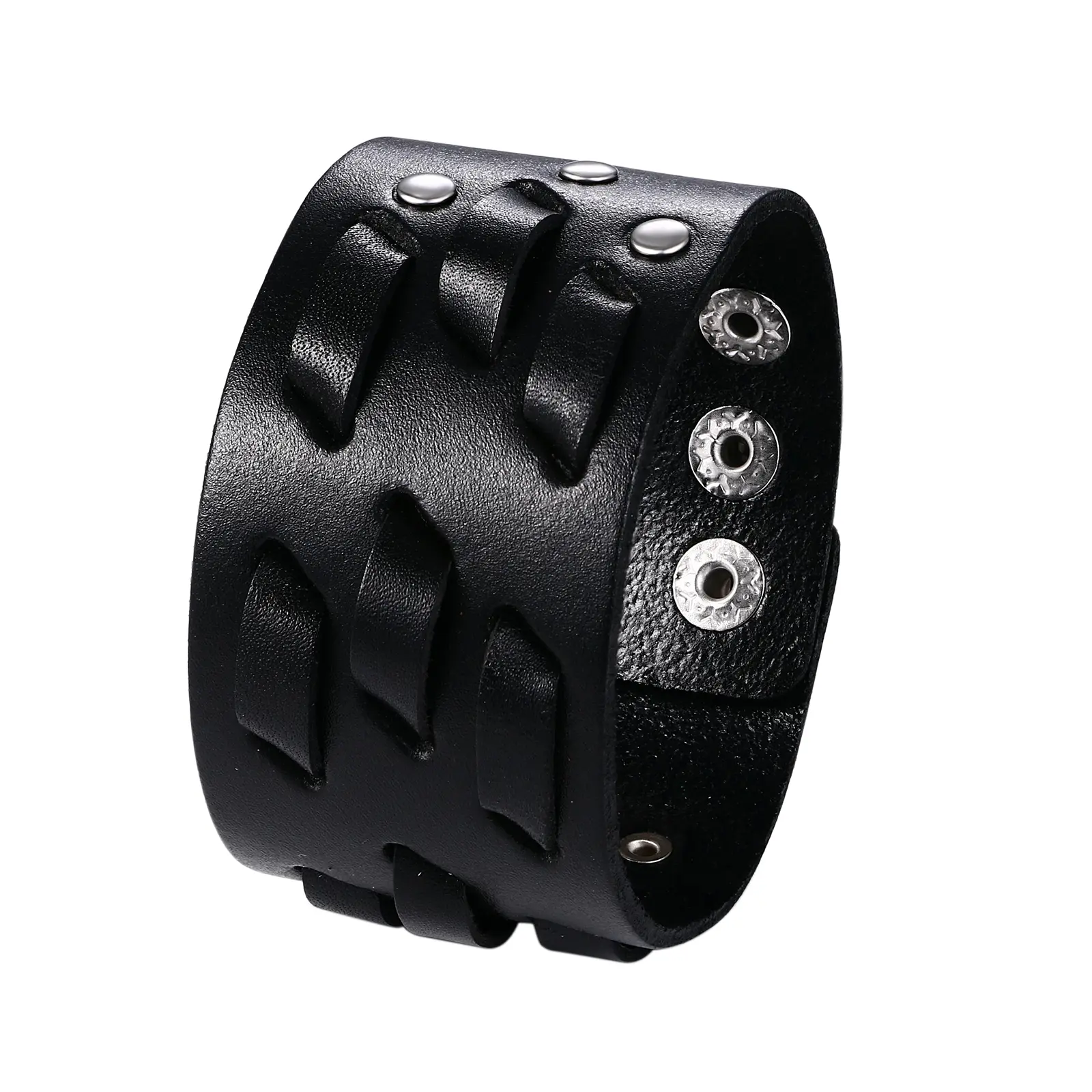 OIDEA Men's Wide Leather Cuff Bracelet - Studded, Multilayer, Adjustable Wrap Wristband for Punk Gothic Biker Rocker Gift