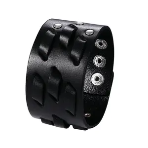 OIDEA Wide Leather Cuff Bracelet for Men, Studded Multilayer Adjustable Wrap Bracelet, Punk Gothic Biker Rocker Wristband Gift