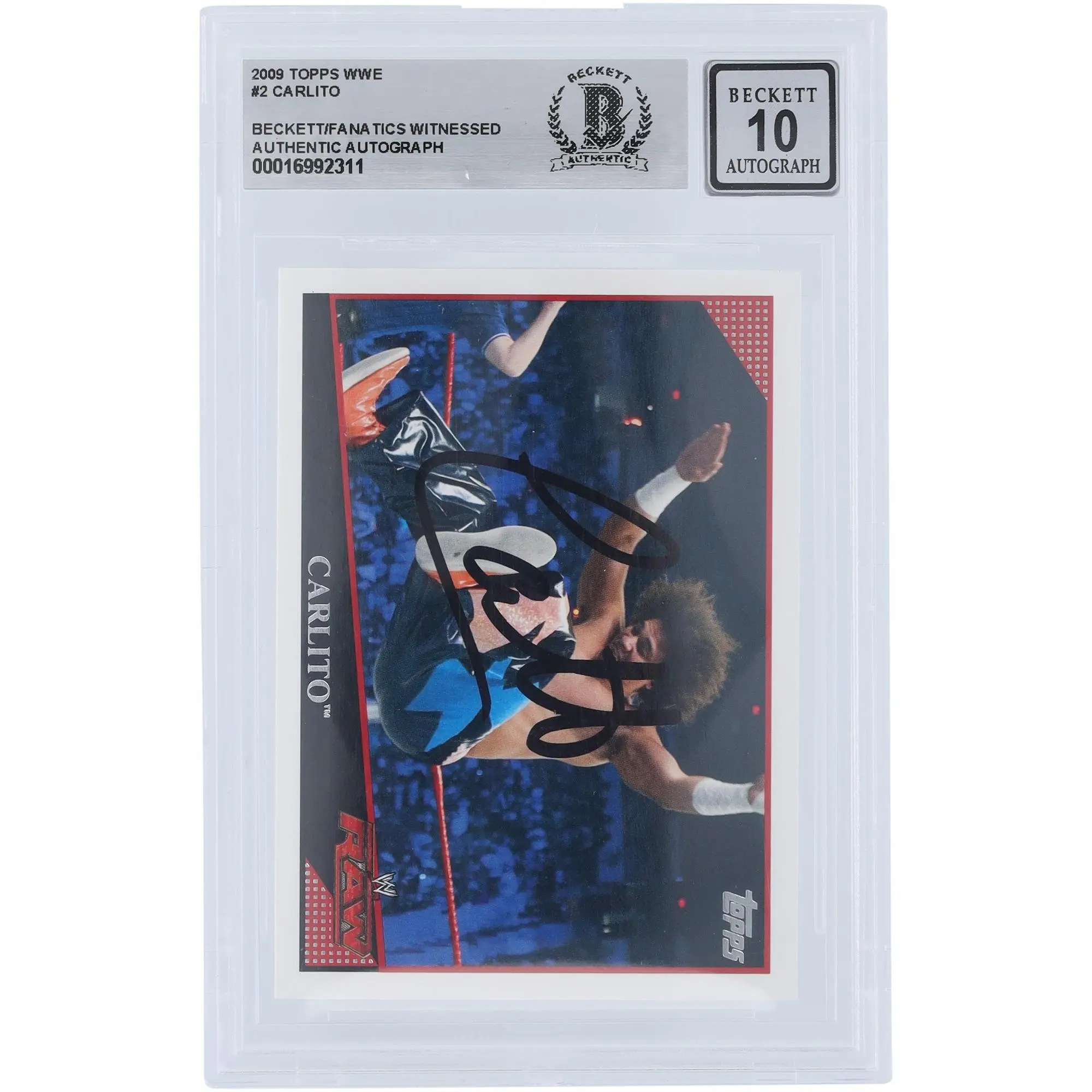 Carlito WWE Autographed 2009 Topps WWE #2 Beckett Fanatics Witnessed Authenticated 10 Card - Fanatics Authentic Certified