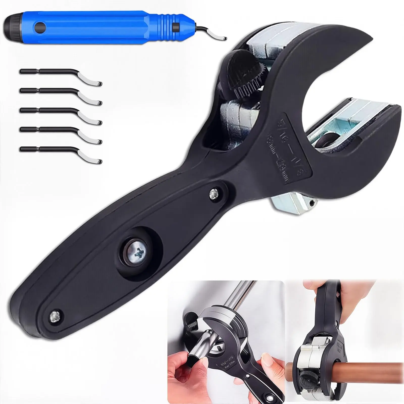 [Summervibes] 1 Set Ratcheting Tubing Cutter,Tubing Cutter 5/16" To 1 1/8",2 in 1-360° Close Quarters Tube Compact Cutter with Deburring Tool,Ideal for Cutting Copper and Metal Pipes,Hand Tools Kits