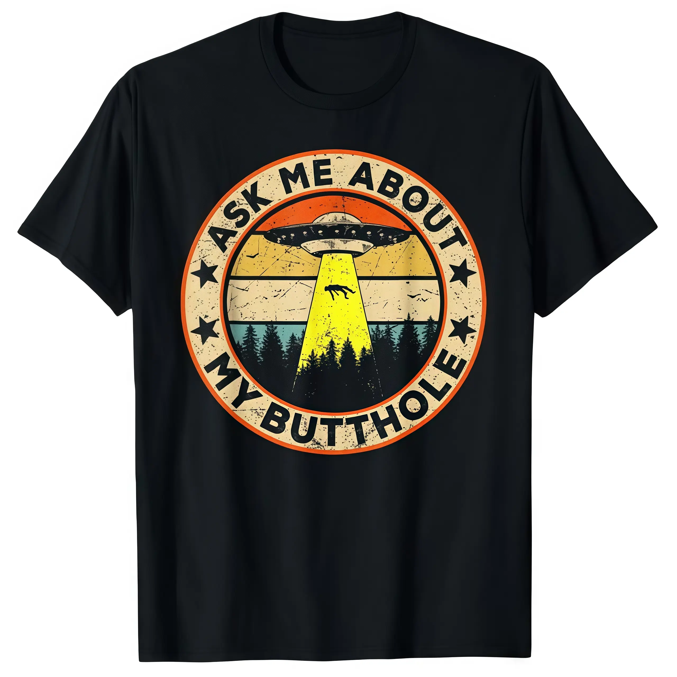 Men's Vintage Cotton T-Shirt Funny UFO Abduction Graphic Loose Short Sleeve Casual Top for Summer Golf