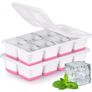 Large Ice Cube Trays with Lid,  2 Pack Stackable  Ice Cube Molds for Freezer, Easy Release 16 Big Square Ice Trays for   ()