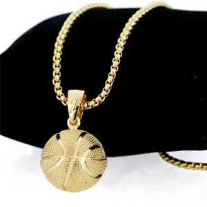 Fashion Basketball Pendant Necklace Alloy Chain Hip Hop Sports Necklace Fitness Jewelry Bling Gold Silver Gift for Athletes Trendy Layered Chain Pendant