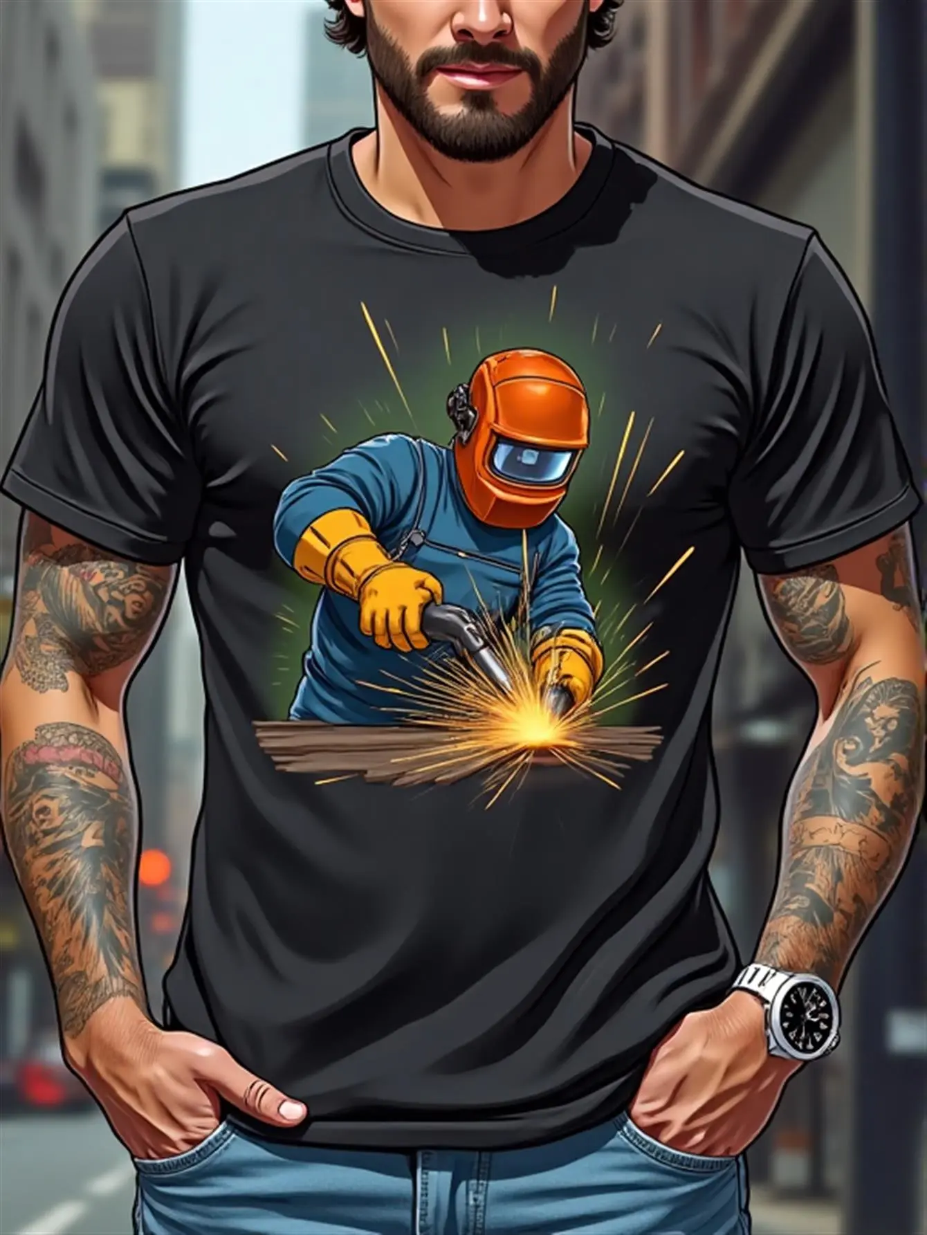 Men's Welder Workwear T-Shirt - Lightweight Weldin unisex soft cotton short sleeve t shirt, vintage graphic casual tee for men women teens, perfect birthday holiday gift for camping travel gym daily street casual wear