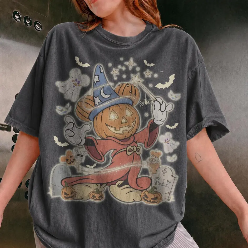 Vintage Mickey Fantasia Sorcerer Pumpkin WDW Halloween Shirt, Mickey's Not So Scary Halloween Party, Trick or Treat Main Street Fantasmic