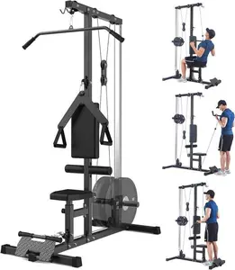 LAT Pulldown Machine, Multi-Functional Cable Machine with High and Low Pulley Station, Row Cable Machine Home Gym with Leg Support, Tricep Workout Equipment