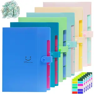6 count Expanding File Folders,A4 Letter Size Accordion Document Organizer,Accordion File Folders with 72 Labels,5 Pocket Plastic File Organizer,Snap Closure for School Office Supplies