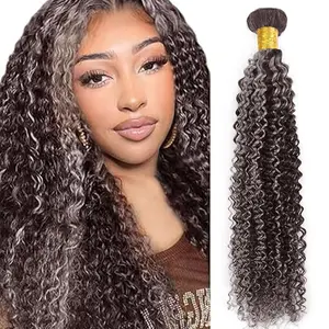 Grey Human Hair Bundles 16 Inch Jerry Curly Bundles 12A Human Hair 100% Unprocessed Brazilian Virgin Hair Quick Weave Extensions P4/Grey for Women