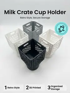 1 Liter Milk Crate Cup Holder Organizer - Retro Style 3D Printed PETG for Vehicle Storage & Organization - Lightweight Durable Design for Drinks Snacks Keys