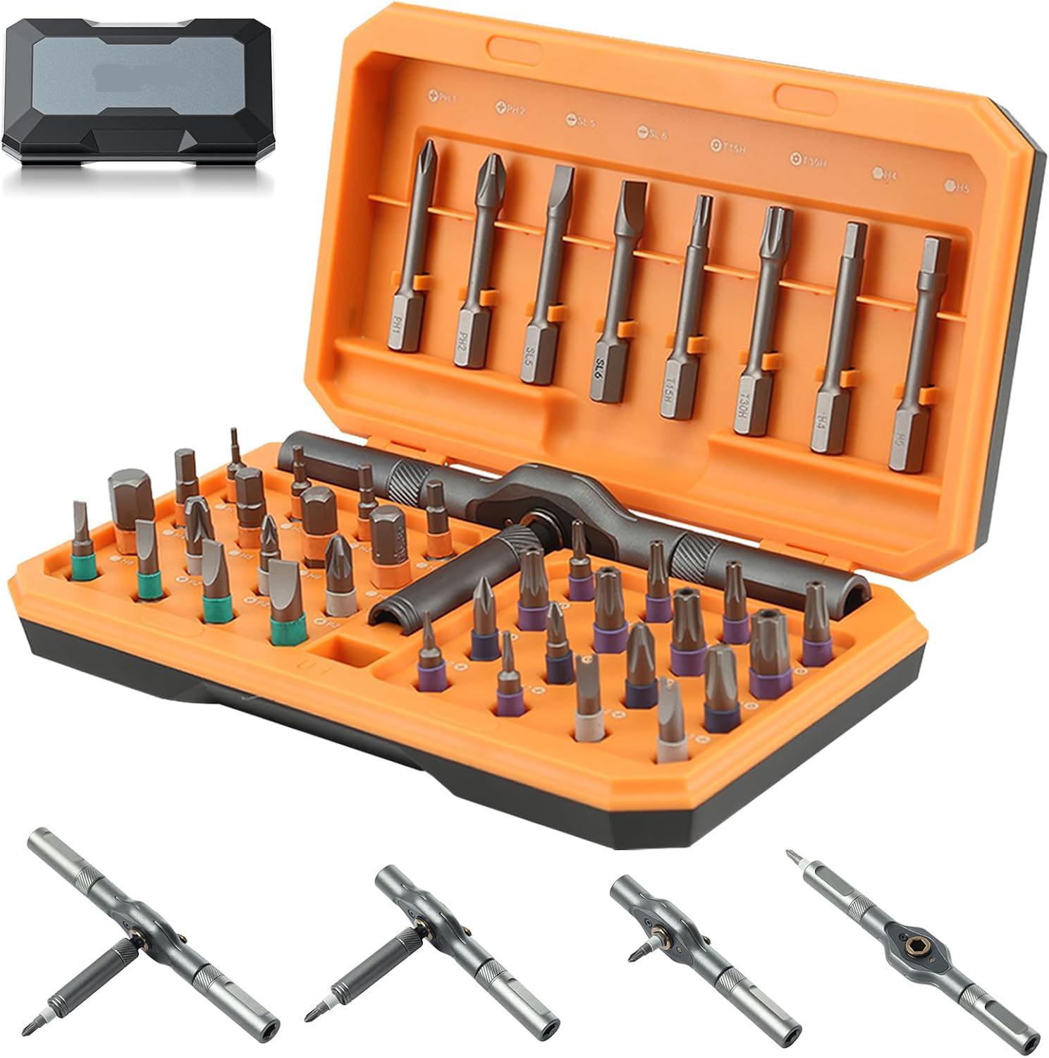 Votrek 42 in 1 Magnetic Screwdriver, Screwdriver Set, Multi Bit Ratcheting Screwdriver Set with Storage Case Repair Tool Kit for Computer, Eyeglass, Bicycles, Watch, Ring Doorbell, Furniture and DIY