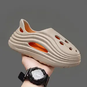 Men’s Summer Outdoor Closed-Toe Slide Slippers - Thick Height-Increasing Sole, Cool Hollow Design, Dual-Use for Driving, Shoe for Teenagers