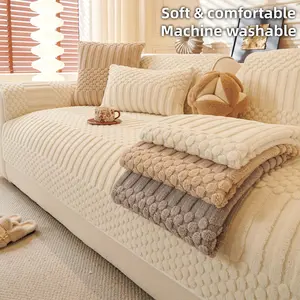 Plush Sofa Cover, 1 Count Pet-Friendly Solid Color Couch Cover, Machine Washable Non-Slip Soft Sofa Protector for 1-4 Seater, Cream Beige Sofa Cushion, Cozy Living Room Decor Anti-Scratch Couch Mat