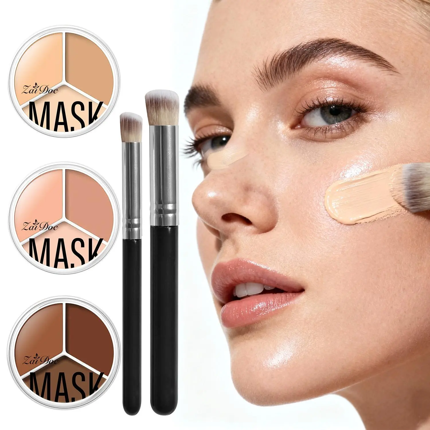 ZaiDoc 3-Color Contour Mask 50ml Multi-Tone Formula for Flawless Contouring & Highlighting Easy to Blend Makeup Essential for Makeup Lovers Bronzer Cosmetic