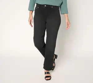 LOGO by Lori Goldstein Petite Black Turn-Up Cuff Ankle Jeans