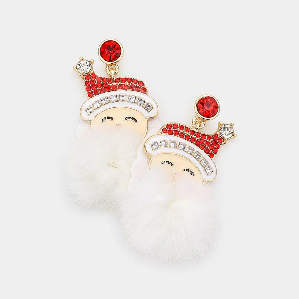 Santa Claus Pom Pom Christmas Earrings for Women