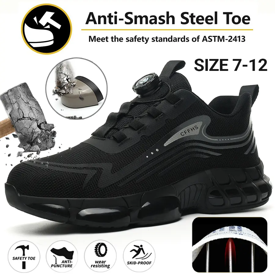 Men Steel Toe Safety Work Shoes Rotating Buckle Non-slip Indestructible Sneakers
