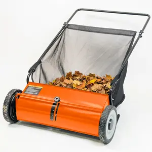 26" Push Lawn Sweeper, 7 cu.ft Large Capacity Yard Sweeper Push, 5:1 High-Density 4 Brushes, Adjustable Height, Heavy Duty Leaf Collector with Detachable Hopper, Rubber Wheels, Ergonomic Handle