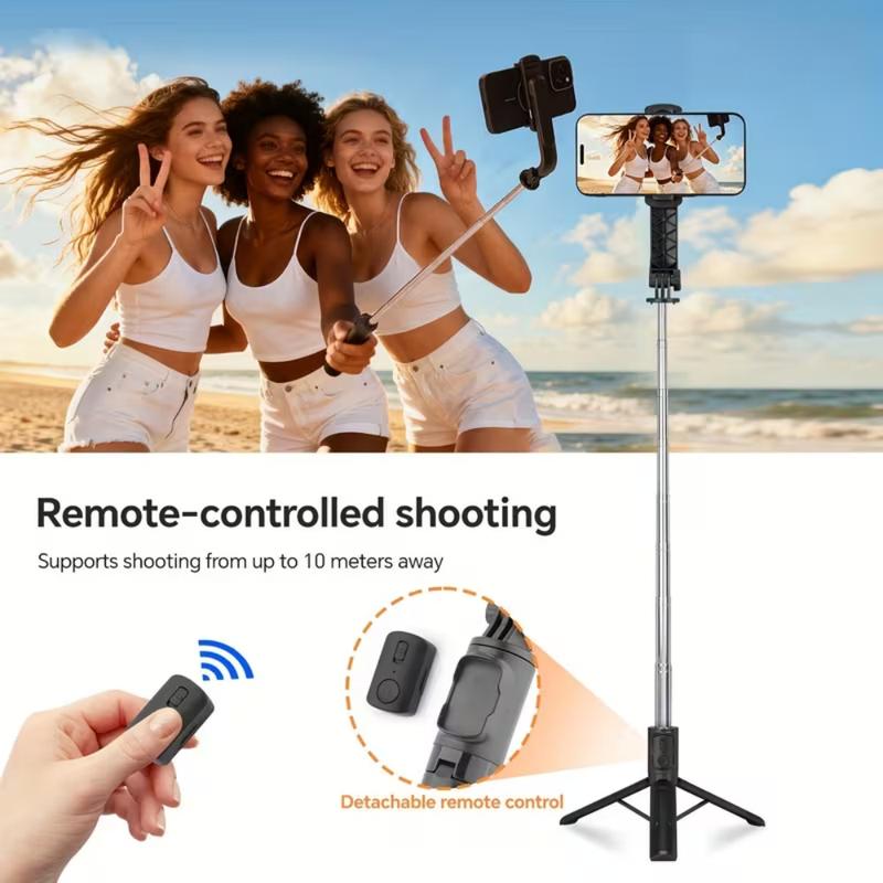 Foldable 2 in 1 Selfie Stick 360° Rotation Height Adjustable Telescoping Tripod Stand with Wireless Remote for iPhone Samsung Accessories Rechargeable Smart Face Tracking