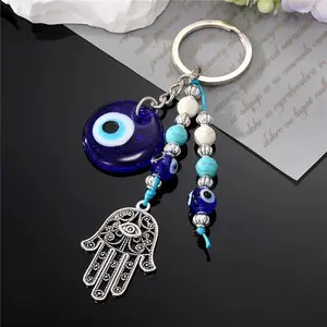 Evil Eye Hand Keychain Alloy Key Ring, Lucky Hamsa Charm for Wallet Backpack Earphone Box, Unisex Gift for Men Women