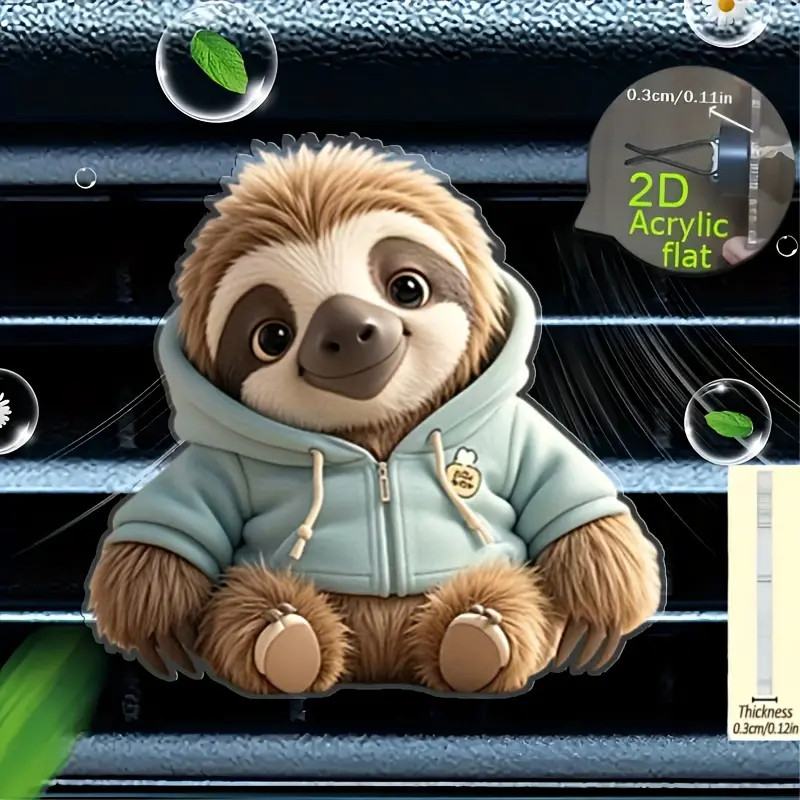 Cute Sloth Car Vent Decoration, Car Ornament, Car Decorations, Car Interior Decorative, Car Accessories, Vehicle Decor, Expressive Eyes, Fluffy Design, Perfect Christmas Gift, No Power Needed, Suction Cup Installation, Automotive Decoration